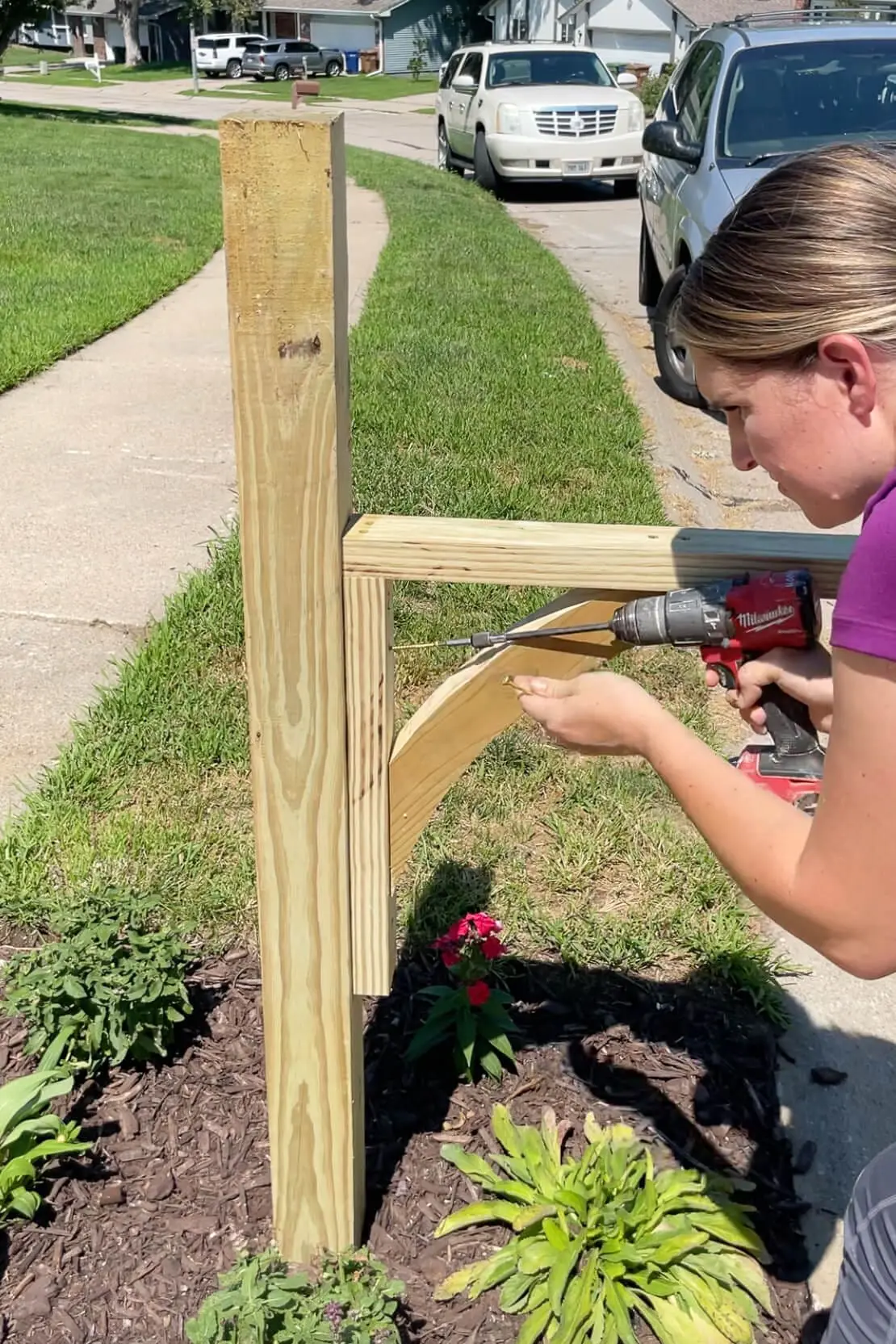 Building a wood corbel for DIY mailbox makeover.